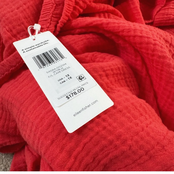 NWT Eileen Fisher Cami Dress Plus Size Lofty Gauze Watermelon Coral Sleeveless - Picture 12 of 16